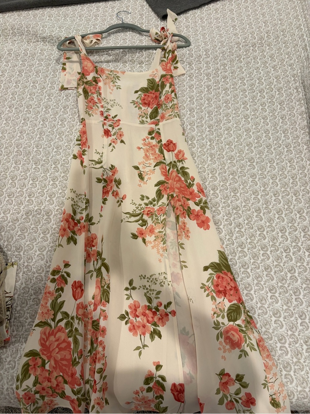 Reformation Cream Maxi Dress with Coral Floral Print